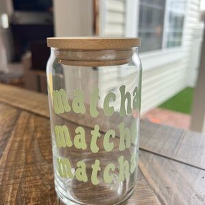 Glass Jar with Bamboo Lid and Matcha Print